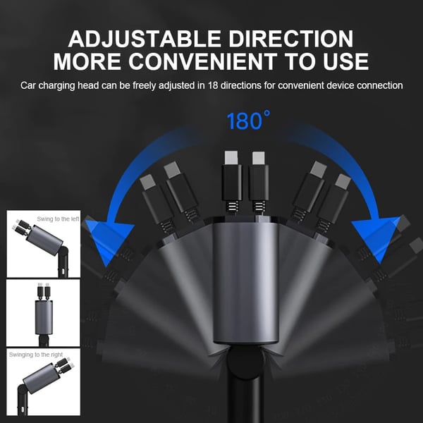 Universal car charger with a retractable design for tangle-free smartphone power.