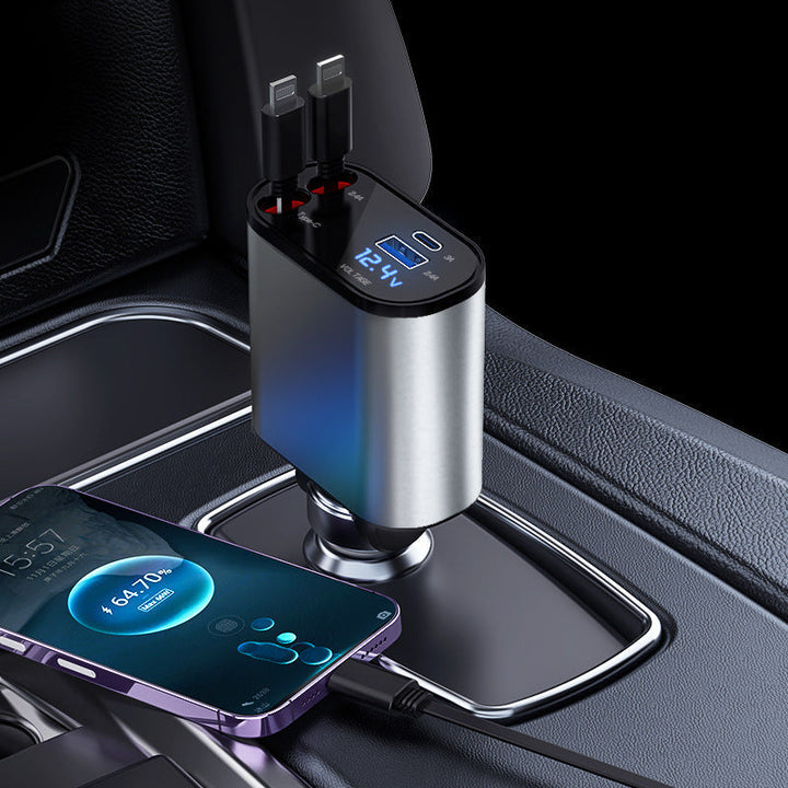 High-speed retractable vehicle charger, ensuring quick power for all mobile devices.