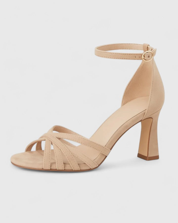 Stylish beige comfort heels for women, providing orthopedic support and sophisticated fashion for formal wear.