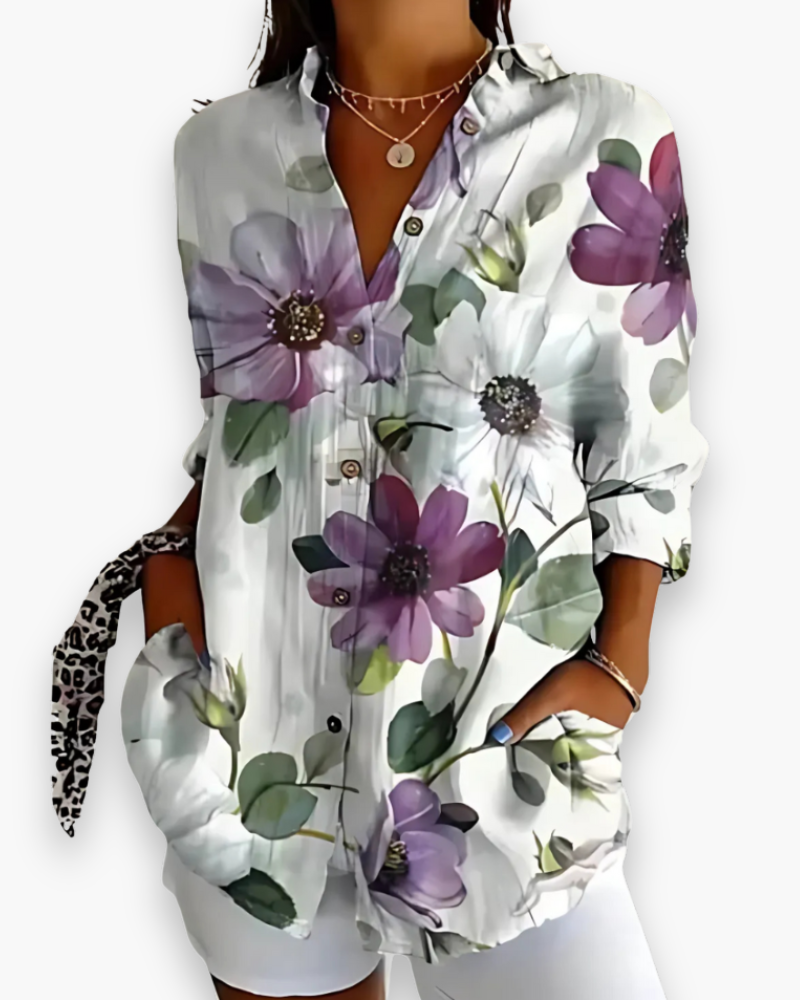 Women's Printed Long Sleeve Button-Up Shirt