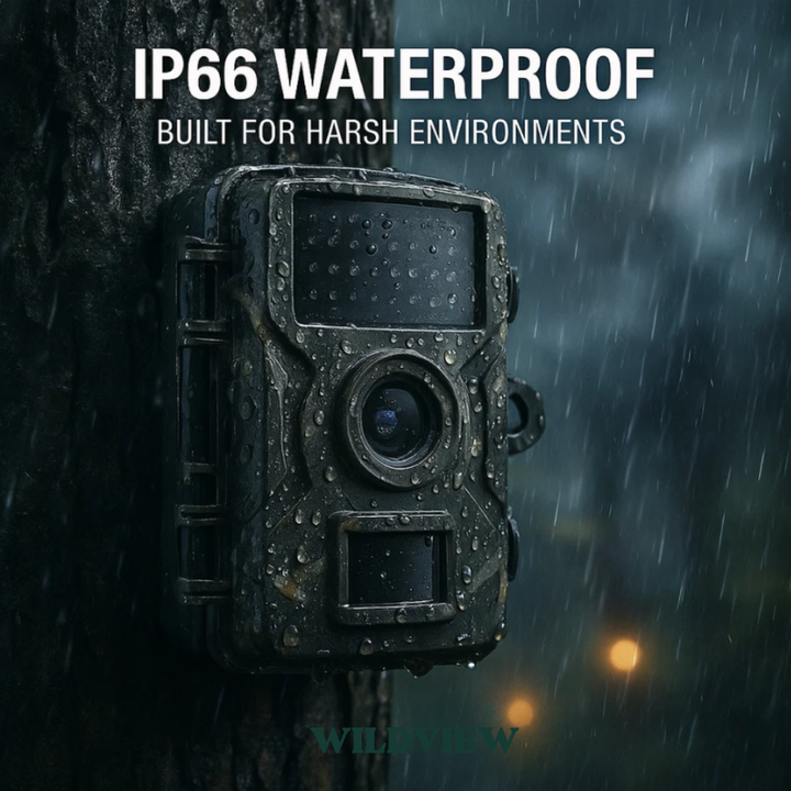 Durable Outdoor Surveillance Camera, 16MP, with motion sensor and powerful night vision for all weather.