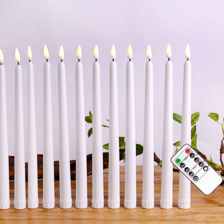 Chandelier-ready flameless LED taper candles. Remote control & timer for elegant, safe home lighting.