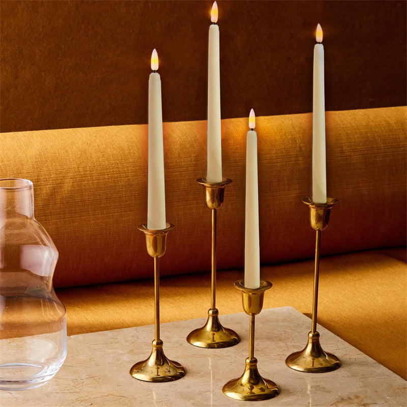 Electric flameless taper LED candles with remote control. Create a warm ambiance with a timer feature.