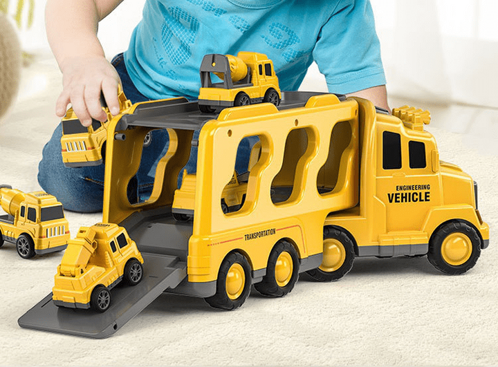 Interactive children's car city play set with engaging lights, sounds & various toy vehicles. Promotes learning.