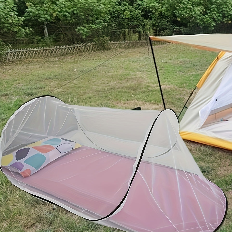 Essential outdoor gear: ultra-light, foldable single person mosquito net with zipper for camping & travel.