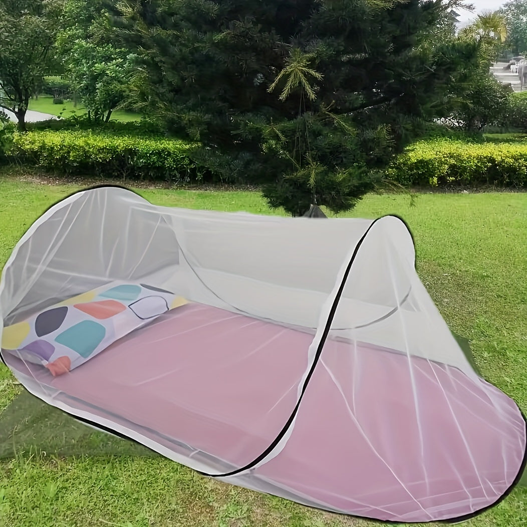 Solo travel mosquito net: ultra-light, foldable single person bug net with zipper for camping & outdoor adventures.