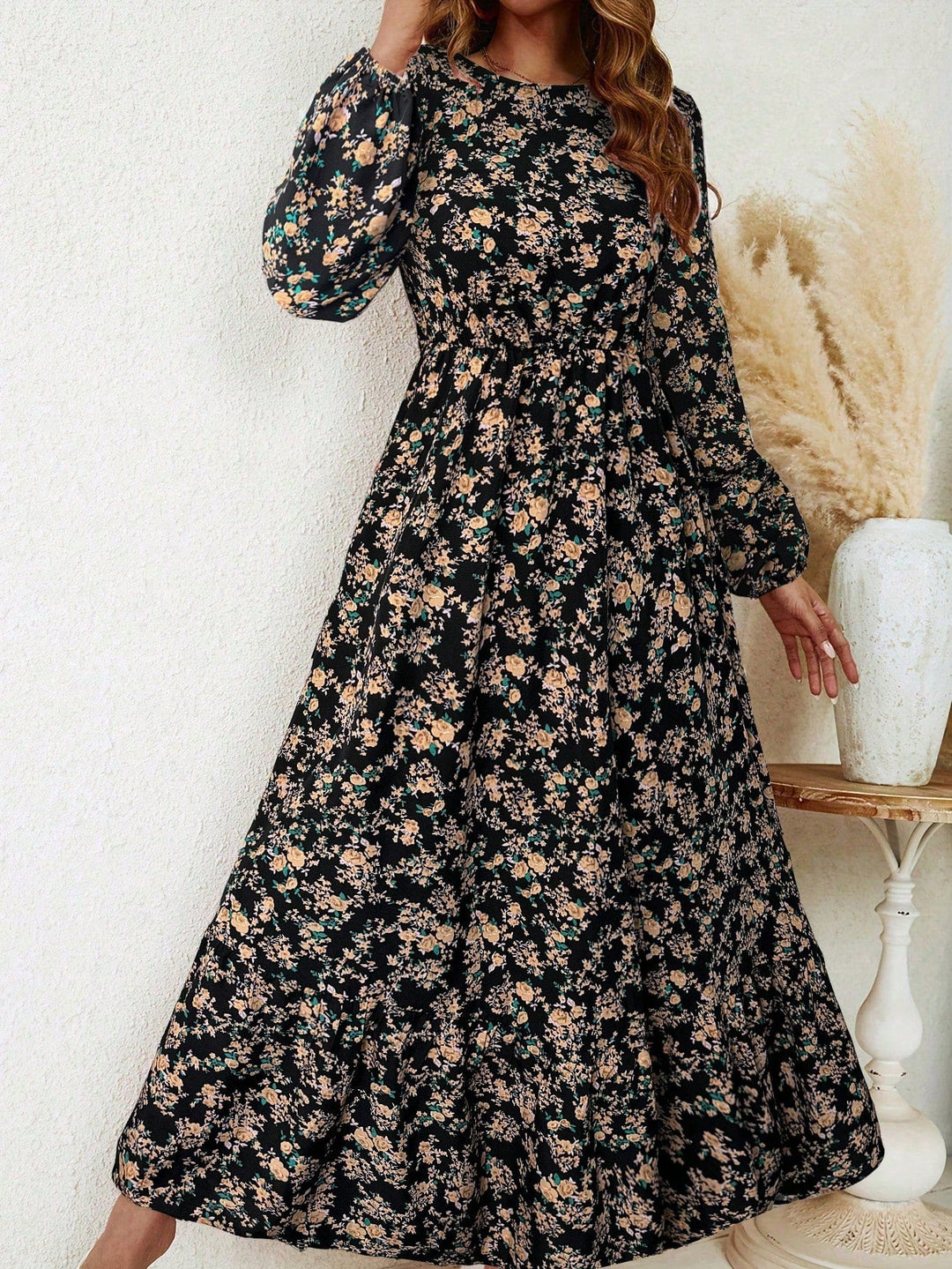 Women's Floral Maxi Dress Long Sleeve