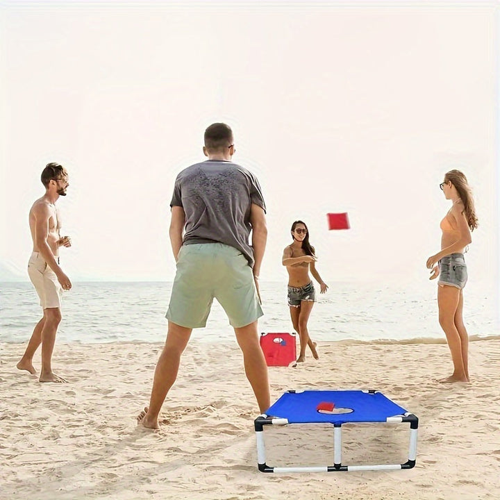 Lightweight, all-weather portable cornhole game set, great for beach, camping, family picnics, or backyard leisure.
