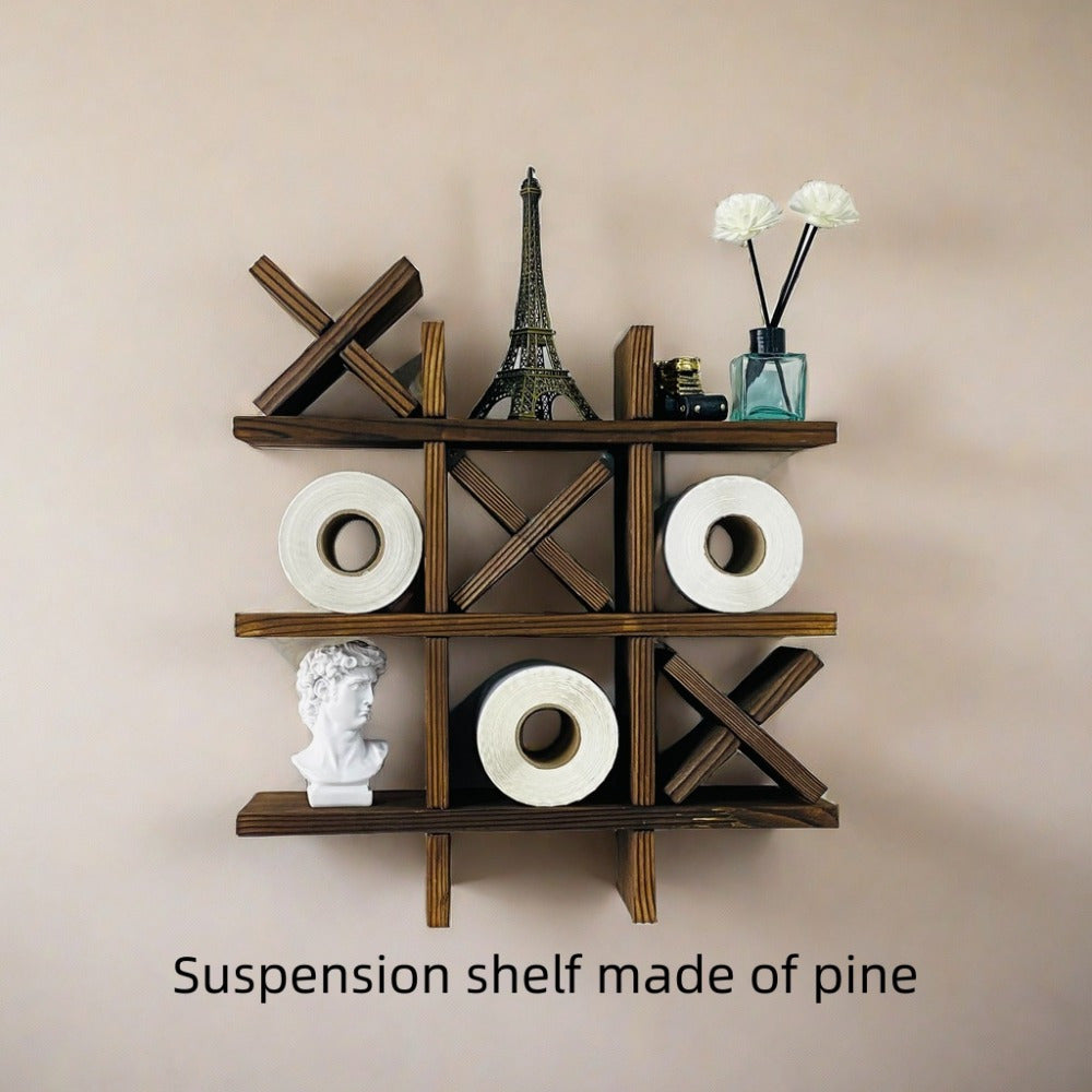 Rustic pine wood toilet paper holder, wall mount for practical bathroom storage & decor.