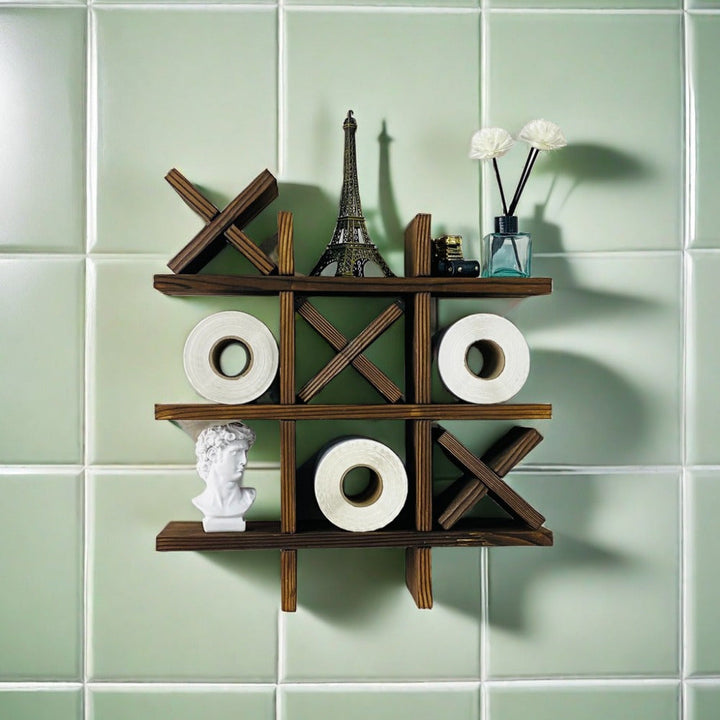 Craft-inspired rustic wooden toilet paper holder, pine wall mount for farmhouse bathrooms.