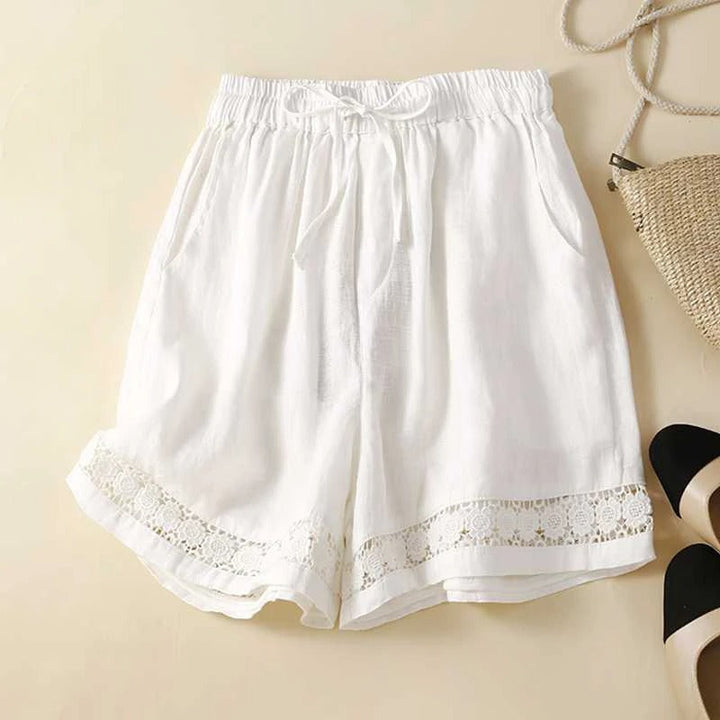 Women's relaxed fit embroidered shorts, perfect for summer casual wear & effortless comfort.
