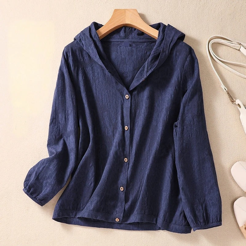 Stylish women's long sleeve hooded top, relaxed fit for ultimate comfort and chic apparel.