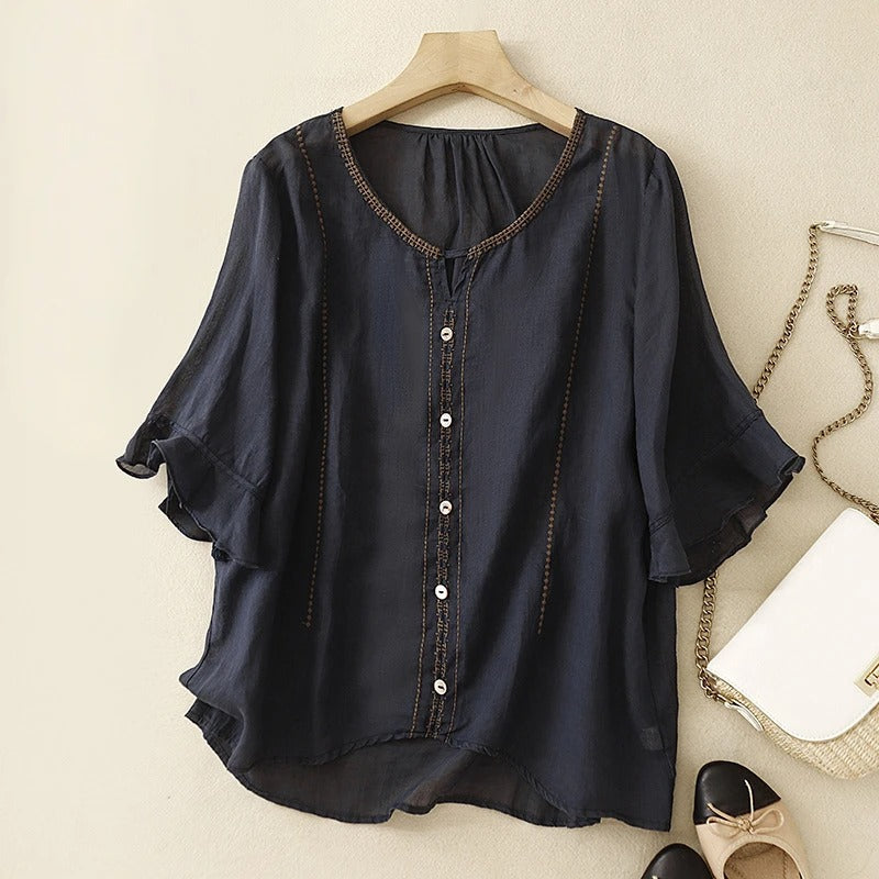 Embroidered Ruffle Sleeve Blouse