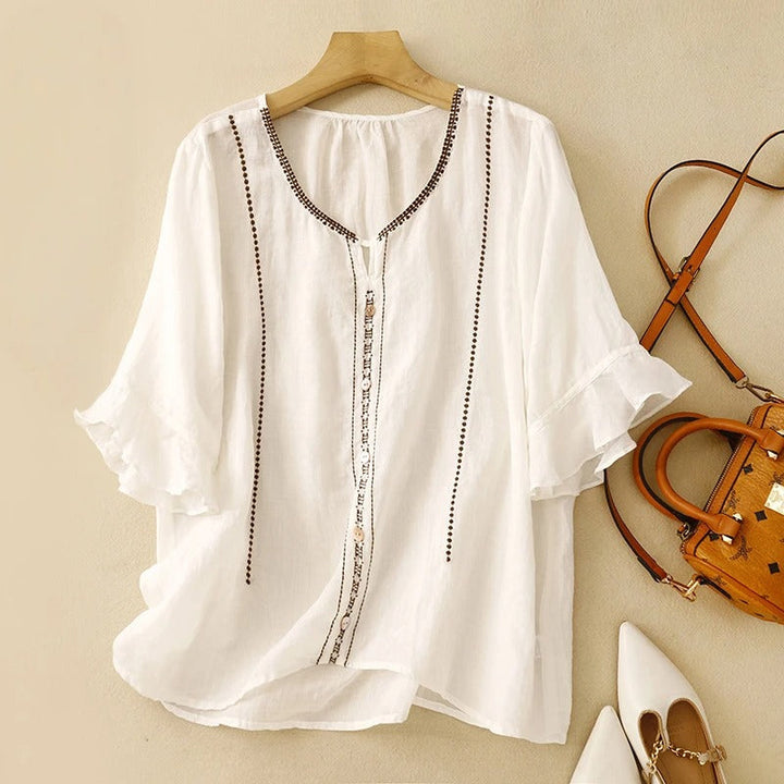 Embroidered Ruffle Sleeve Blouse