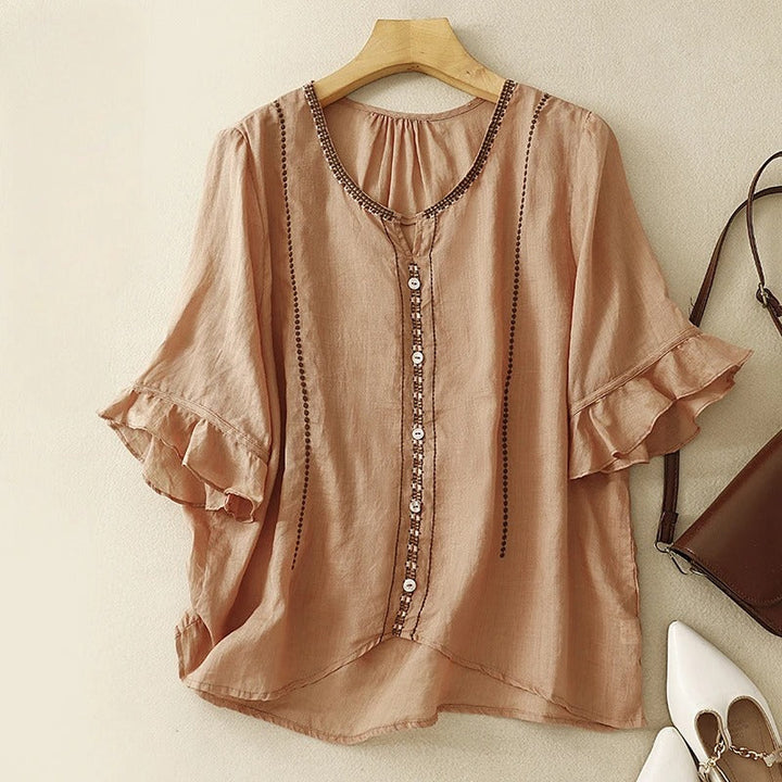Embroidered Ruffle Sleeve Blouse