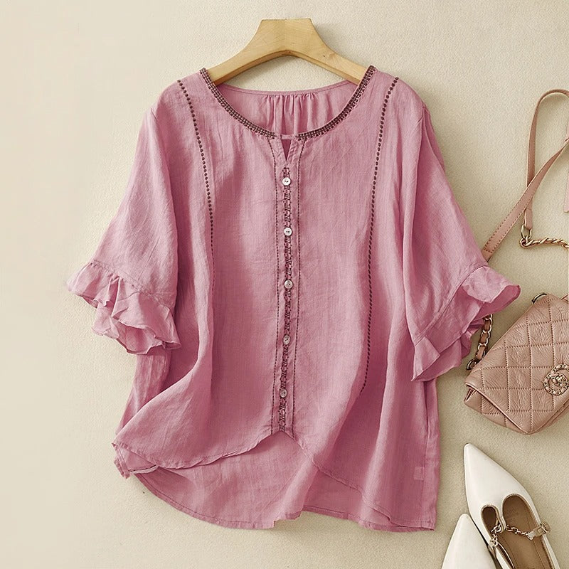 Embroidered Ruffle Sleeve Blouse