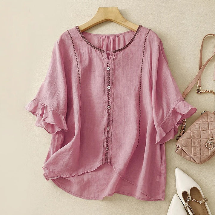 Embroidered Ruffle Sleeve Blouse