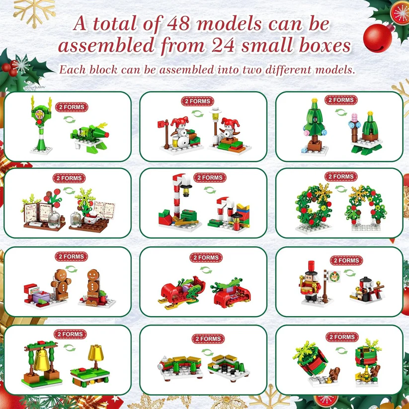 Festive decor & fun: Building Bricks Advent Calendar, a unique Christmas gift and educational construction toy.
