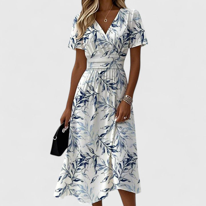 Women's Floral Wrap Midi Dress with V-Neck