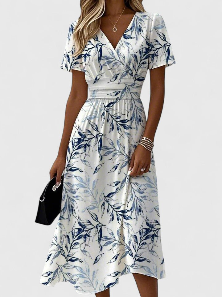 Women's Floral Wrap Midi Dress with V-Neck