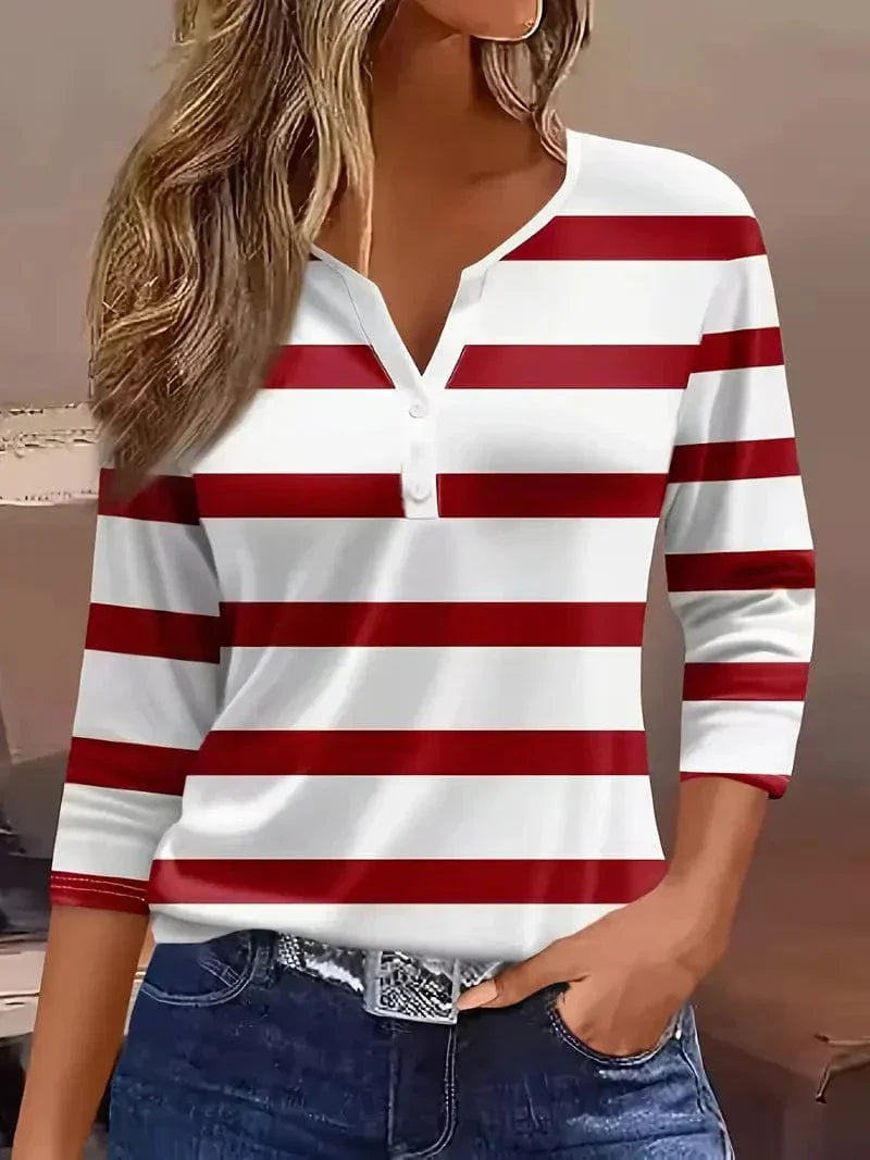 Women's Striped V-Neck Top
