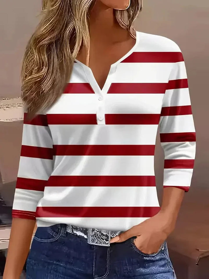 Women's Striped V-Neck Top
