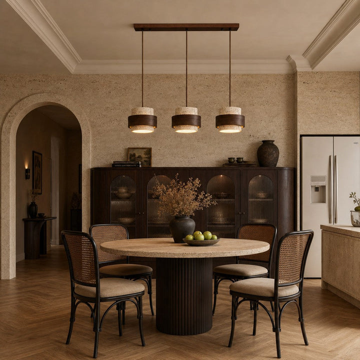 Elegant cylinder pendant light with a natural aesthetic.