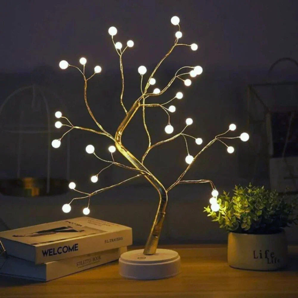 Artistic LED bonsai lamp with warm white fairy lights, a unique decorative home accent.