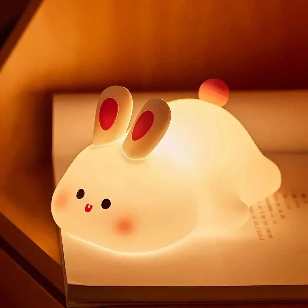 Gift for kids: cute animal LED night light; soft silicone, rechargeable, tap dimming feature.