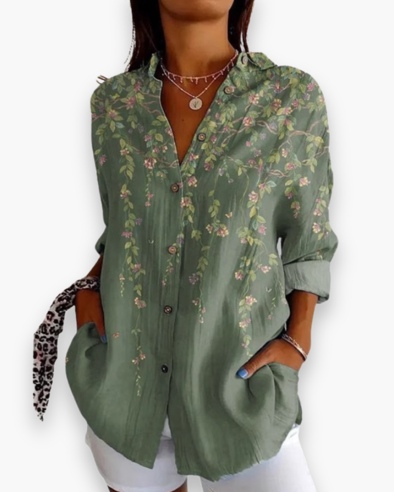 Women's Printed Long Sleeve Button-Up Shirt