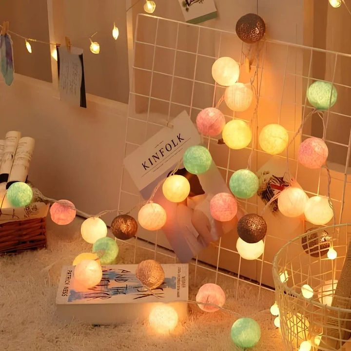 Unisex LED garland with soft cotton balls, enhancing party vibes & room decor.