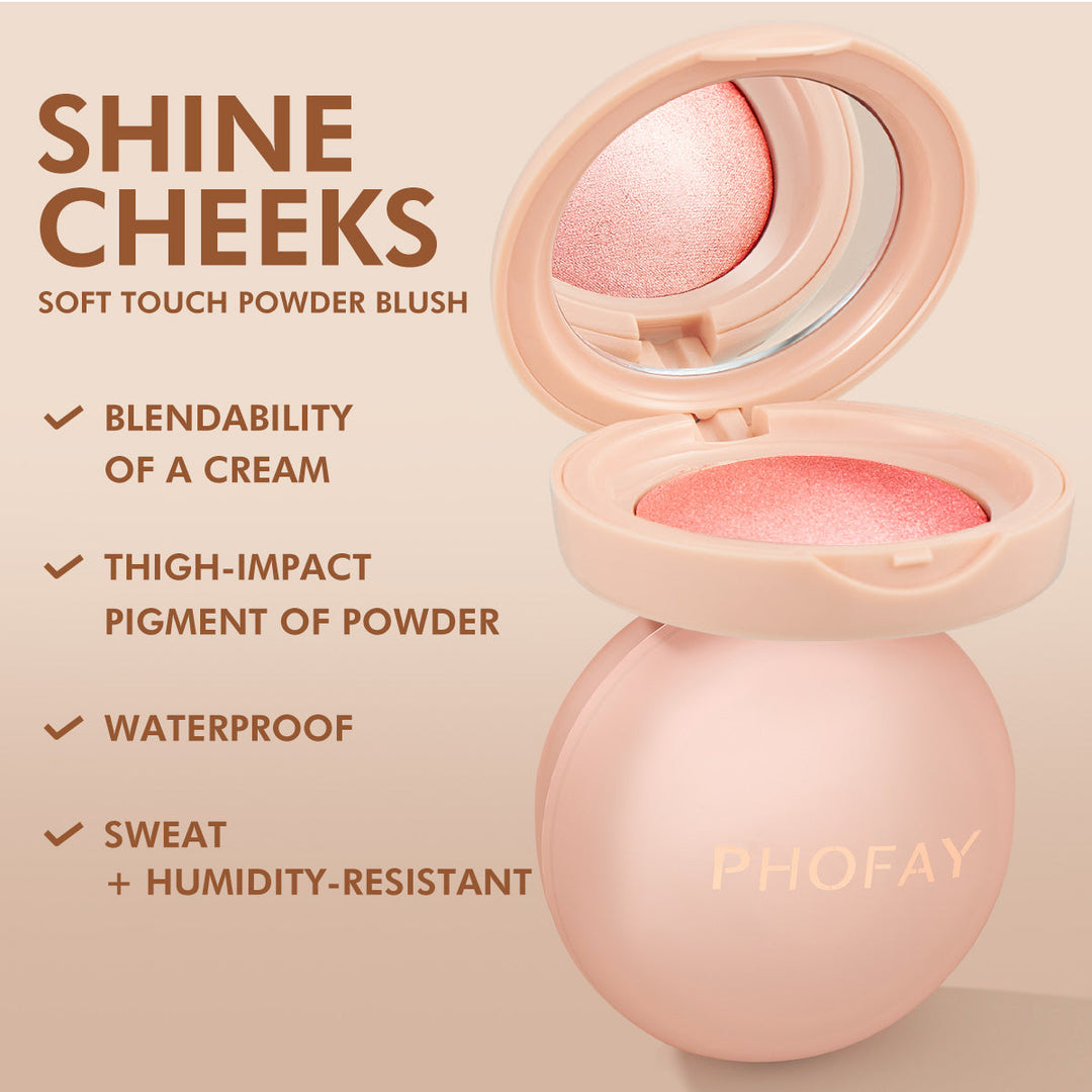 Natural glow powder blush for women, offering buildable cheek color and a luminous finish.