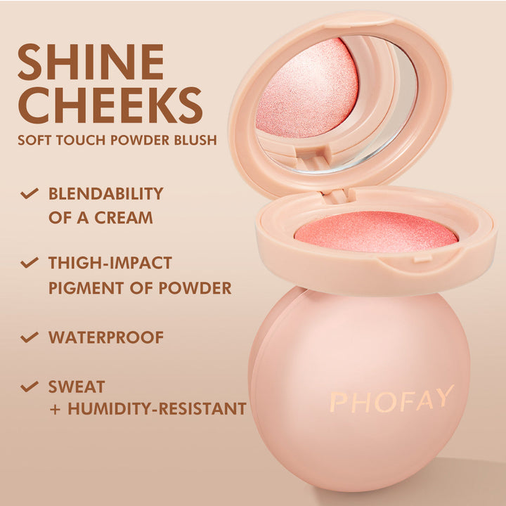 Natural glow powder blush for women, offering buildable cheek color and a luminous finish.