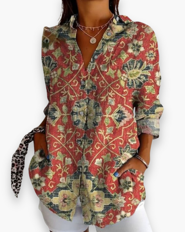 Women's Printed Long Sleeve Button-Up Shirt