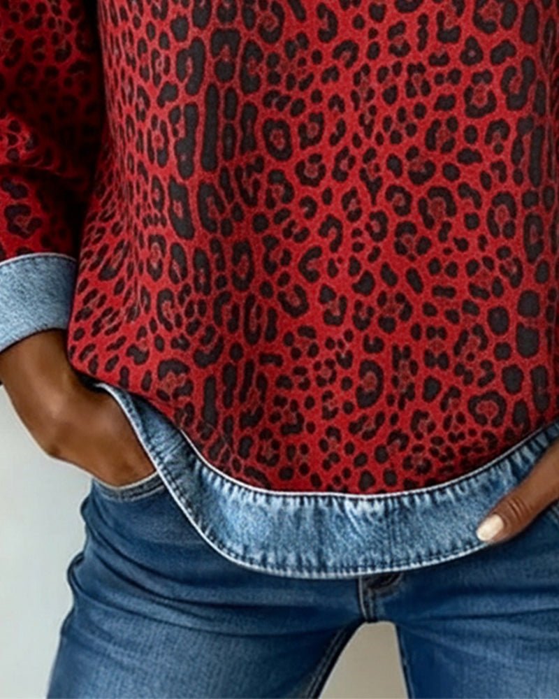 Versatile women's leopard print knit sweater, a chic long-sleeve pullover perfect for trendy fall fashion.