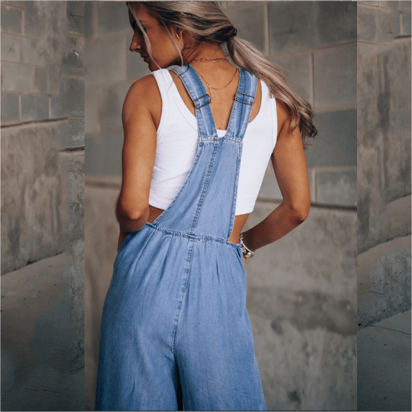 Women's Wide-Leg Denim Dungaree Jumpsuit
