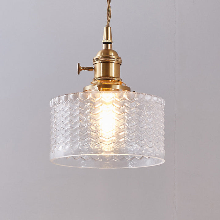 Green ribbed glass retro hanging pendant lamp, featuring a stylish brass switch, ideal for decorative ceiling lighting.