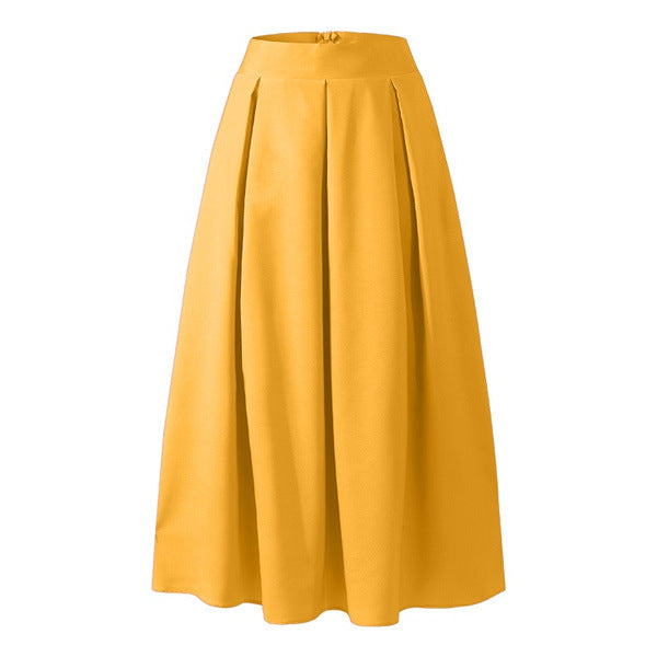 Classic women's high-waisted A-line skirt with elegant pleats, essential womens clothing.