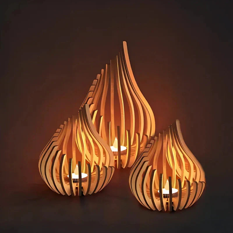 Nvroome Lights wooden candle holder, hollow carved for tea lights, rustic-modern decor.