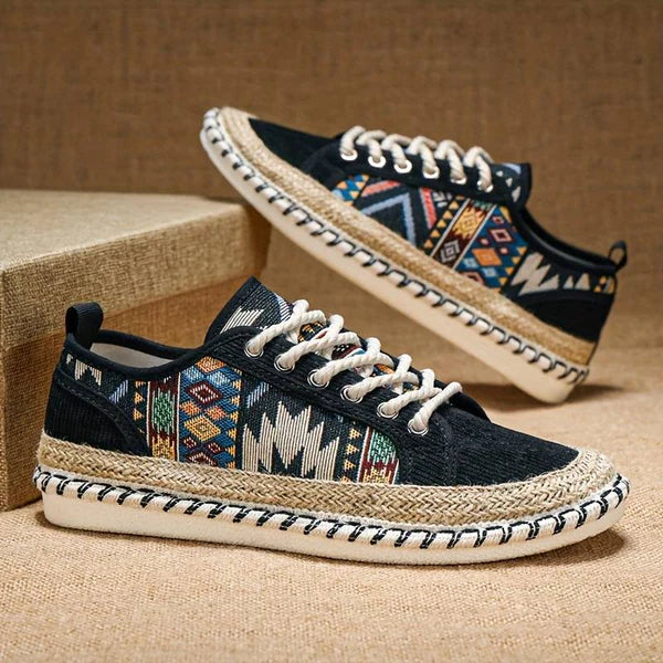 Fashionable men's sneakers with an eye-catching Aztec design, blending style and comfort.