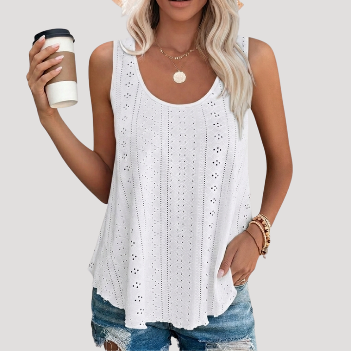 Women's Fenella eyelet scoop neck tank top, lightweight and breezy, perfect for summer casual wear.