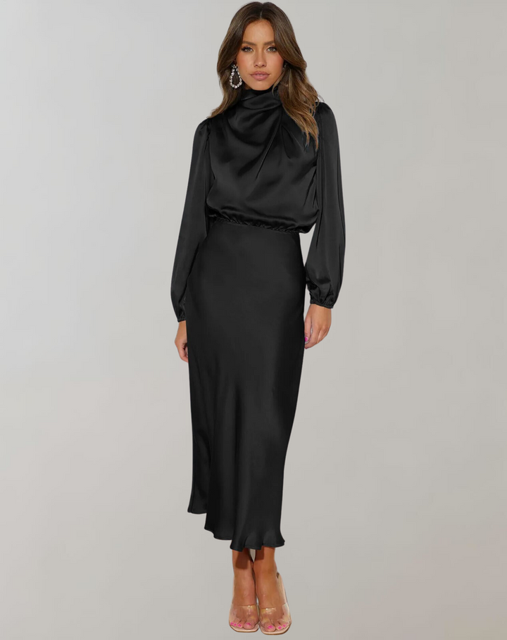 Versatile long sleeve loose fit women's dress, suitable as a formal or party dress in many colors.