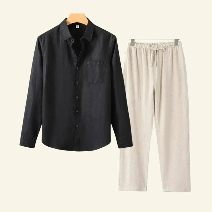 Close-up of men's comfortable trousers from a matching two-piece co-ord set, great for relaxed wear.