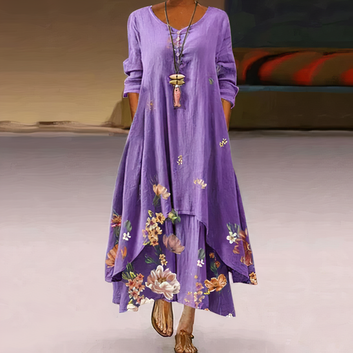 Women's Floral Maxi Dress with Asymmetric Hem