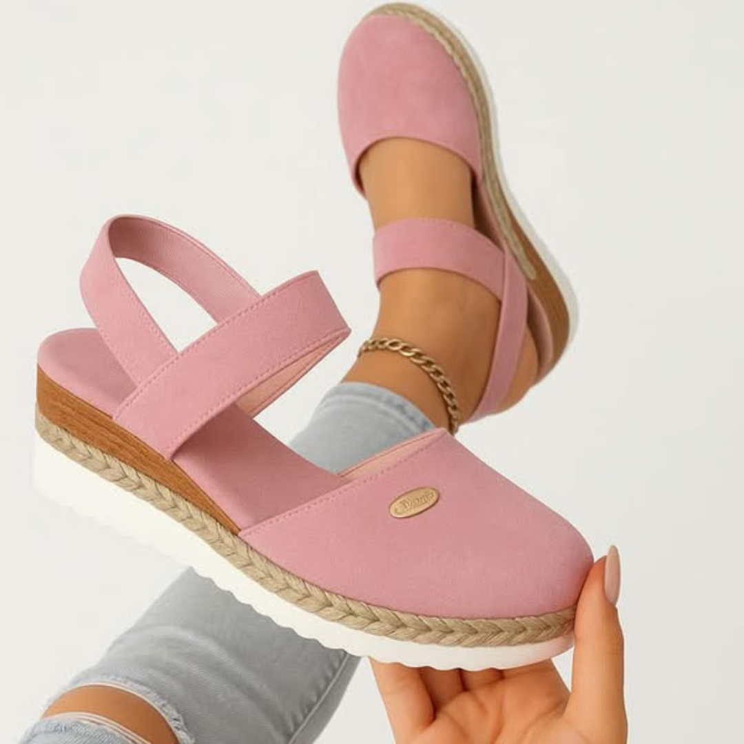 Open-toe women's orthopedic comfort sandals, arch support & adjustable fit for everyday wear.