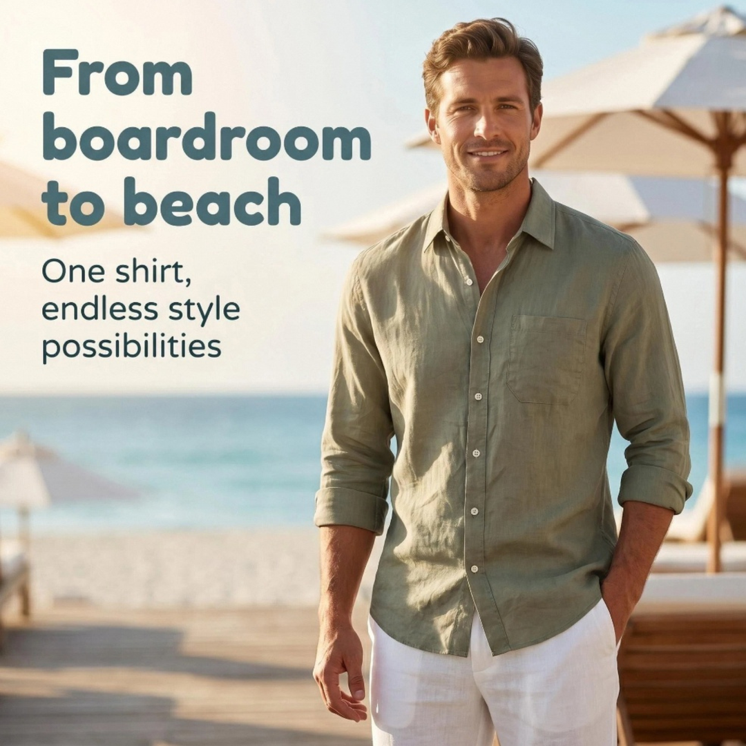 Men's loose-fit lapel long-sleeve casual shirt, perfect for summer daily wear or vacation.