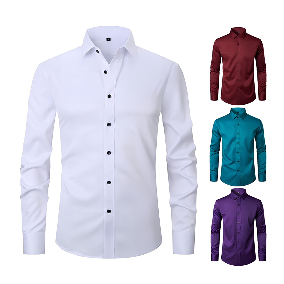 Versatile men's business casual shirt, long sleeve, classic fit for spring & autumn.