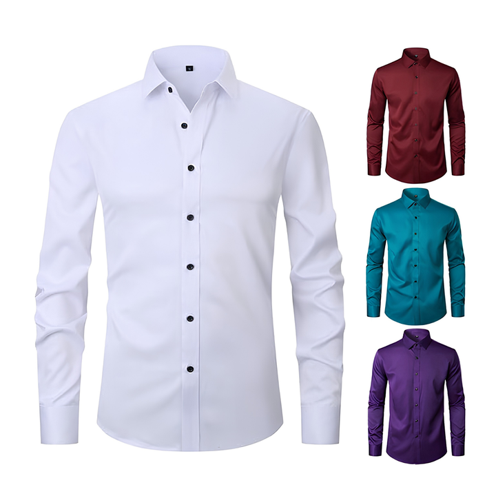 Versatile men's business casual shirt, long sleeve, classic fit for spring & autumn.