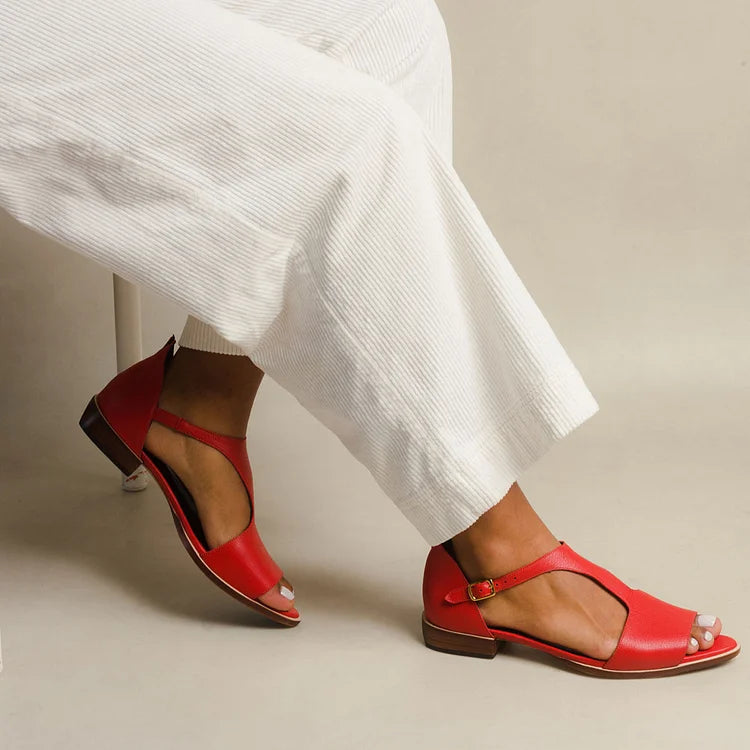 Women's Open Low Heeled Sandals - Red