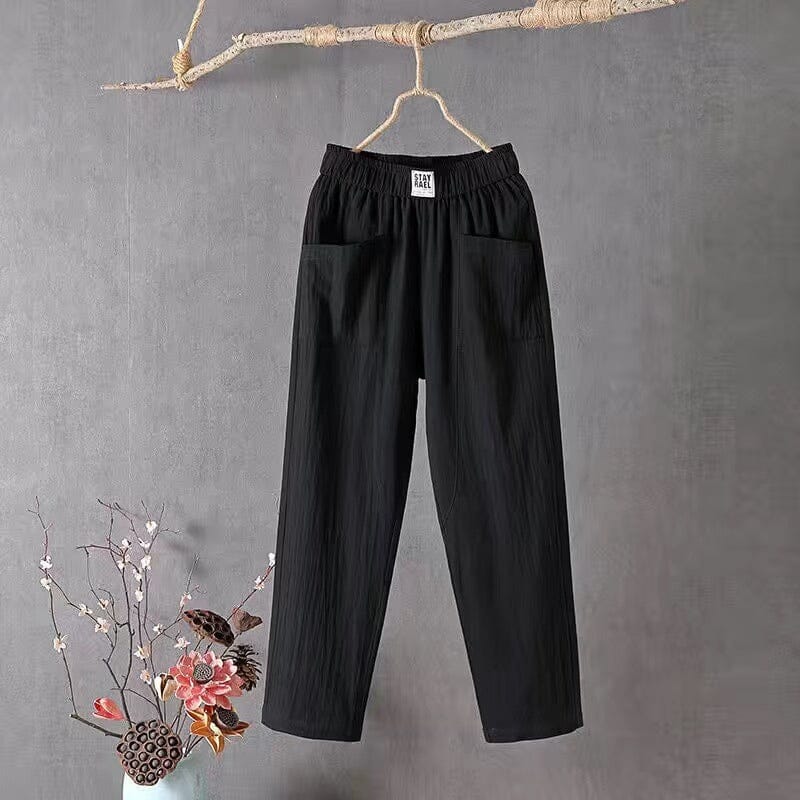 Essential women's linen blend trousers for comfortable spring and summer casual styling.